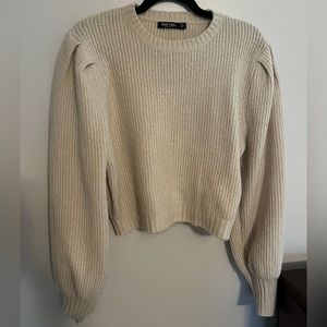 Bubble sleeve cream knit cropped sweater
